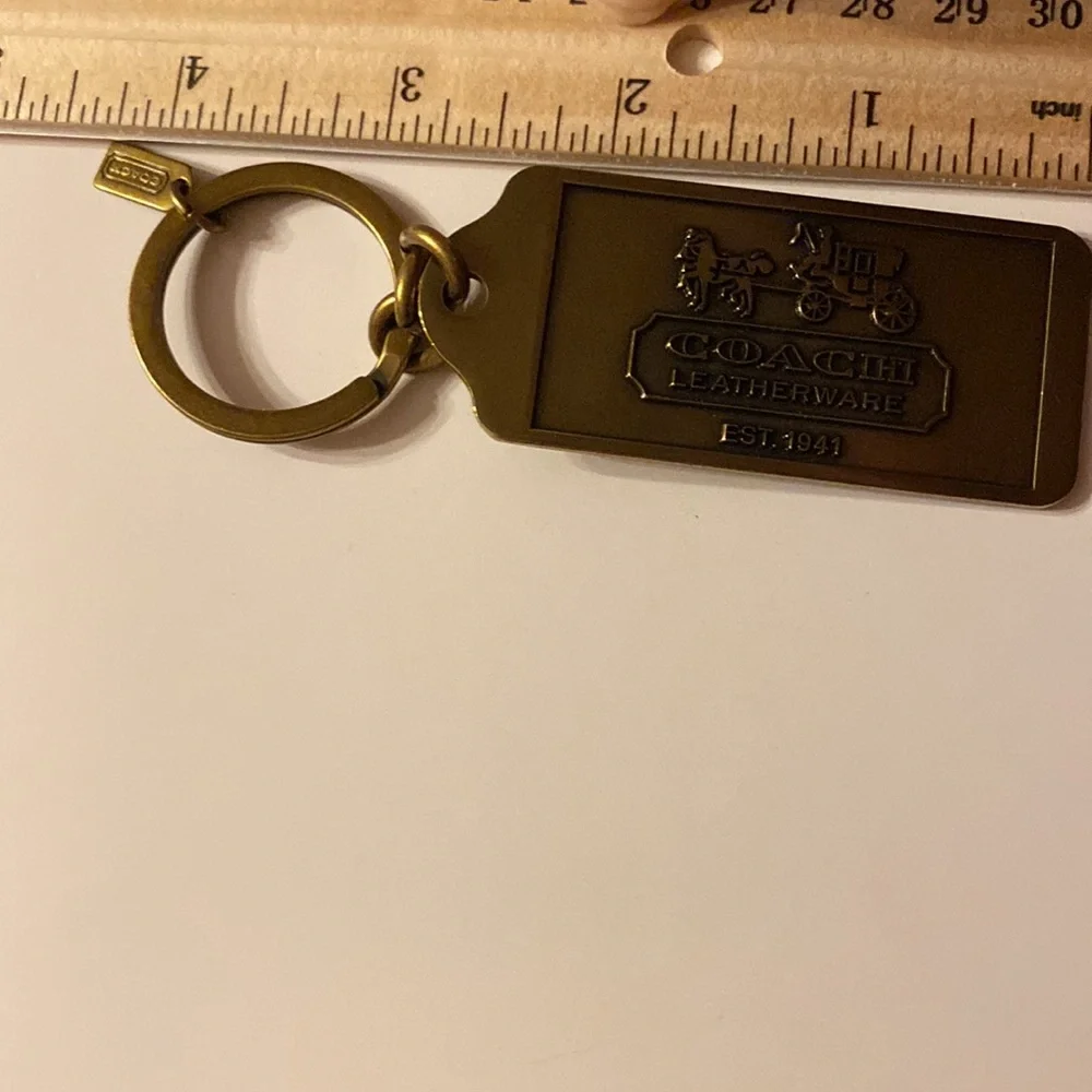 Coach Brass Tone Leatherware Logo Key Ring
